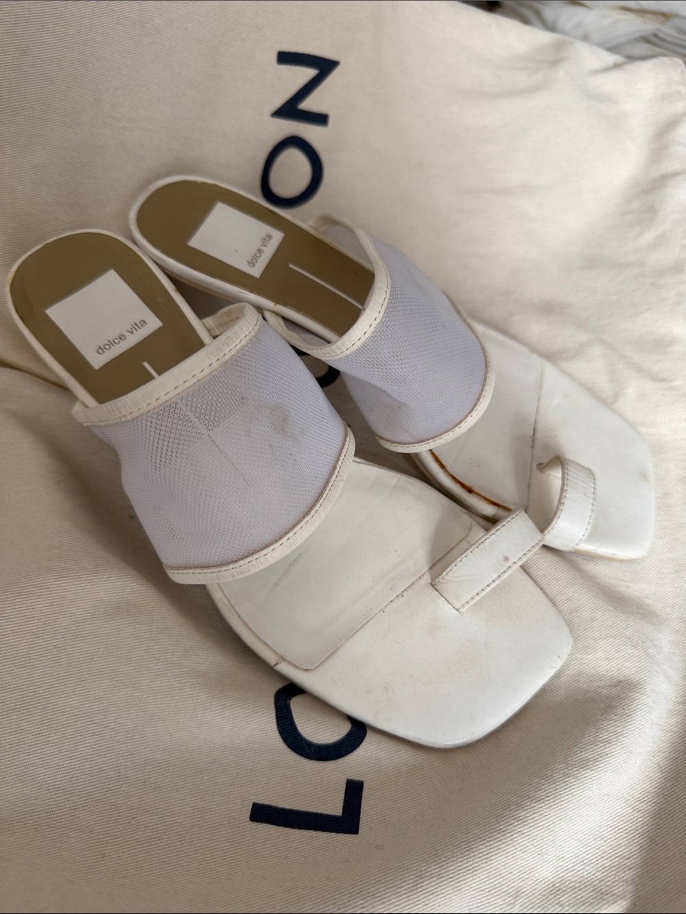 Dolce Vita White Mesh Toe-Loop Slide Mules
